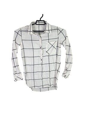 Womens Athleta White & Black Checkered 100% Cotton Shirt Long Sleeve Size XS